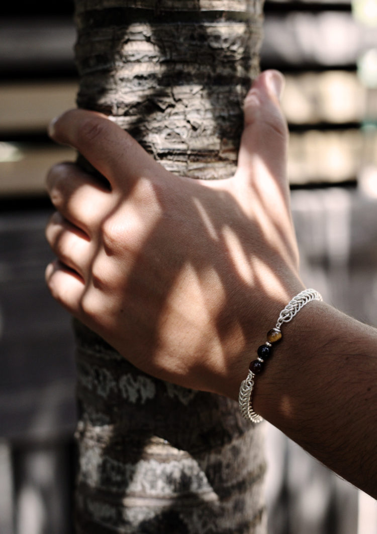 DA RUA bracelets en maille d'artisanat fait main personnalisable et pierre naturelle Oeil de Tigre