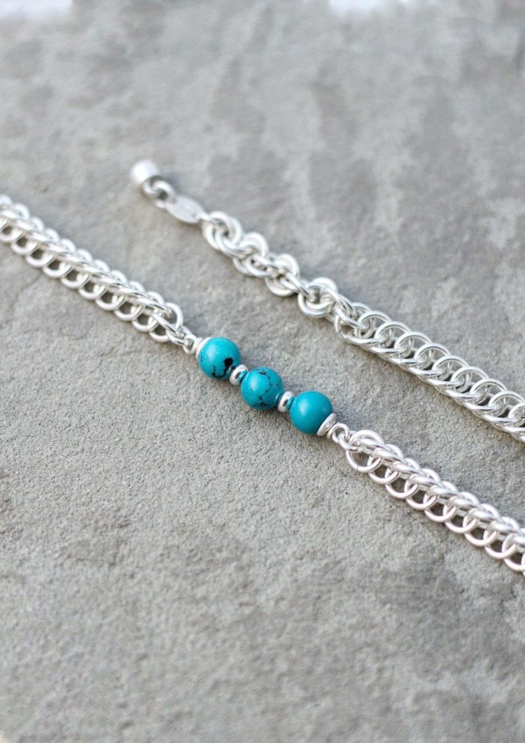 DA RUA Bracelet Chain Maille Perse Turquoise Detail Ciment 02